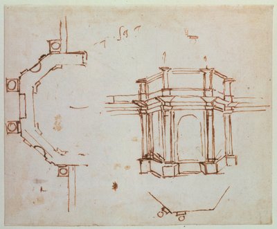 W.24r建築スケッチ（ペンとインク） 作： Michelangelo Buonarroti